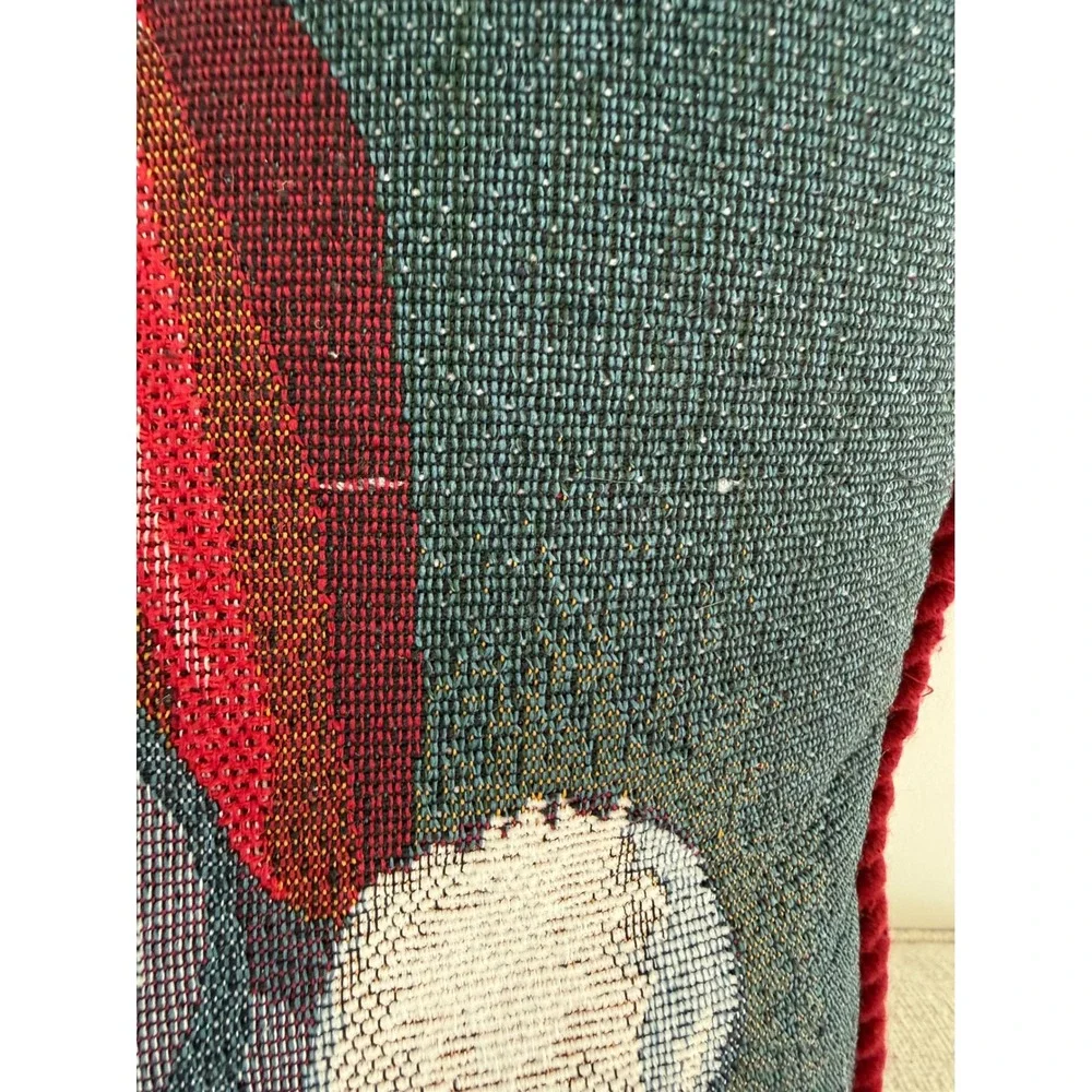 Santa Claus Tapestry‎ Textured Christmas 2 Sided Pillow Red Cord Trim 17x17